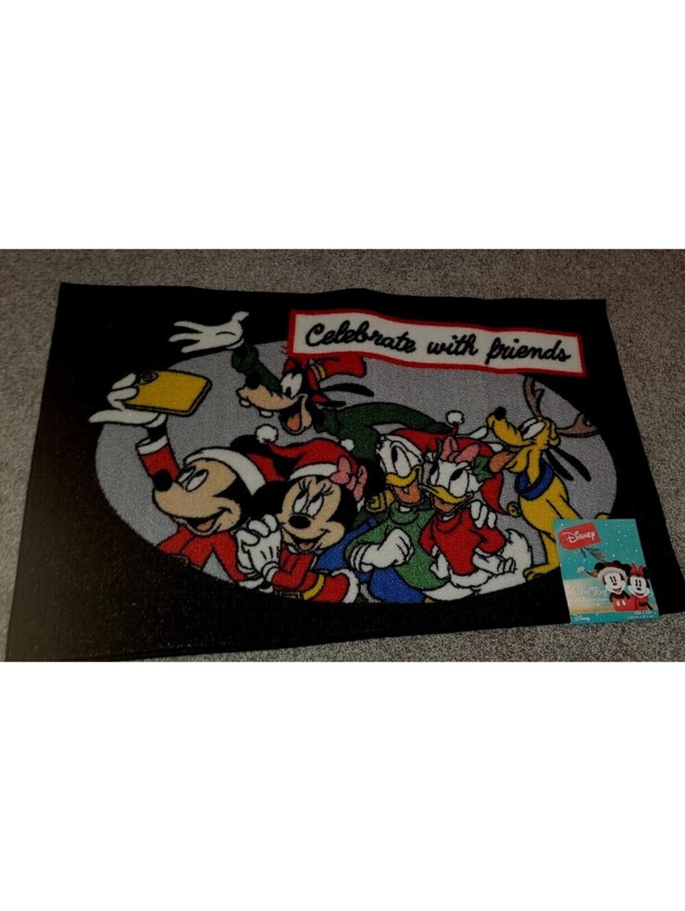 DISNEY MICKEY MOUSE & FRIENDS 'CELEBRATE WITH FRIENDS' ACCENT RUG FLOOR HOLIDAY
